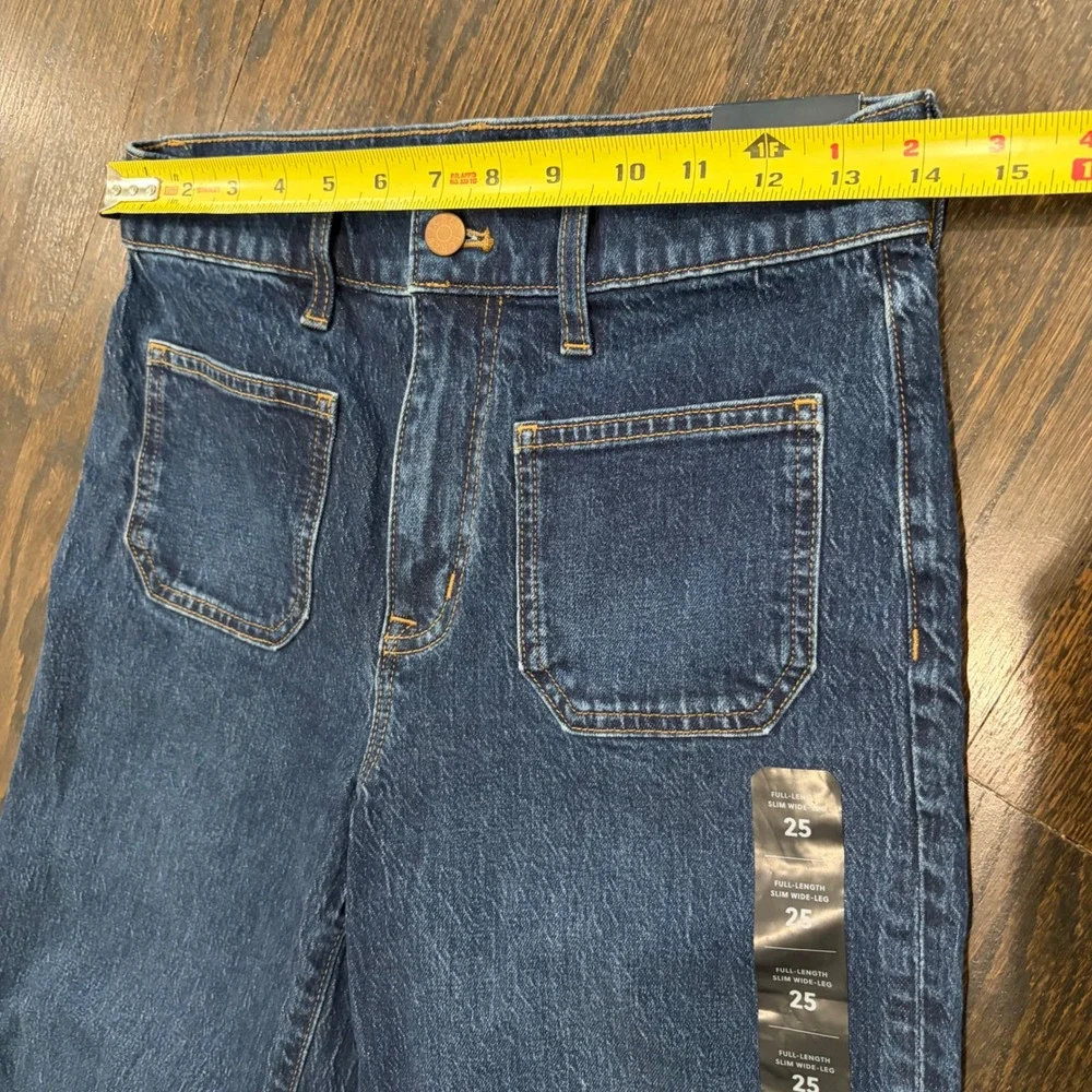 J.Crew Slim Wide-Leg Jeans Womens 25 Blue High Rise Patch Pocket Full Length